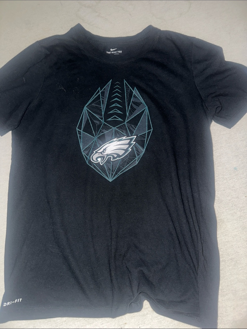 Unisex Size L NFL Philadelphia Eagles Black Tee with Teal Geometric Logo